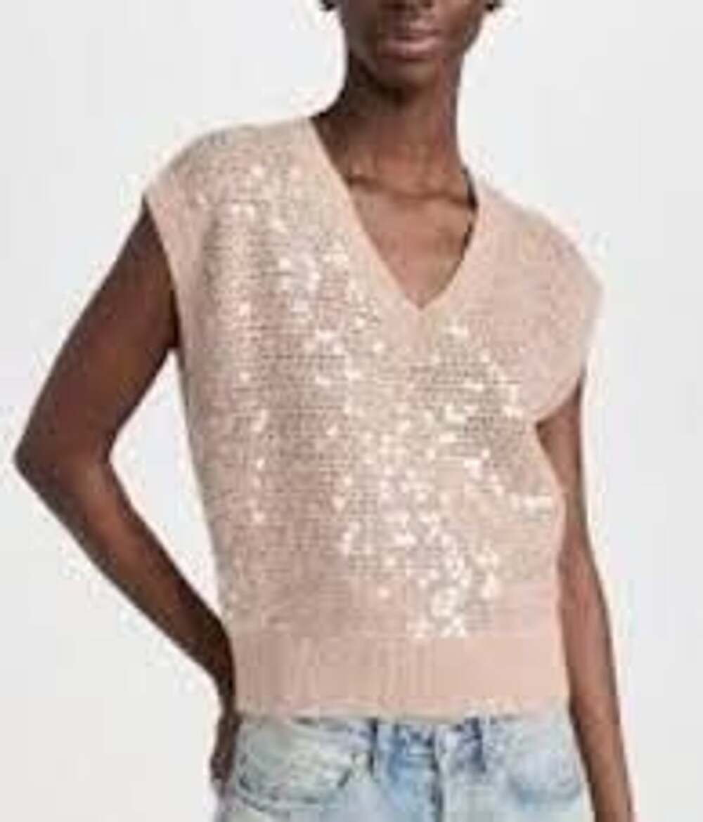 Madewell Shimmer Sweater Vest Size XXS Tan V-Neck Sequins